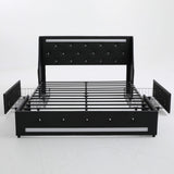 Wingback Upholstered Bed Frame With LED Lights, Charging Station
