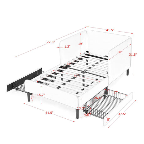 Upholstered Platform Bed Frame With 2 Storage Drawers And Adjustable Sofa Bed