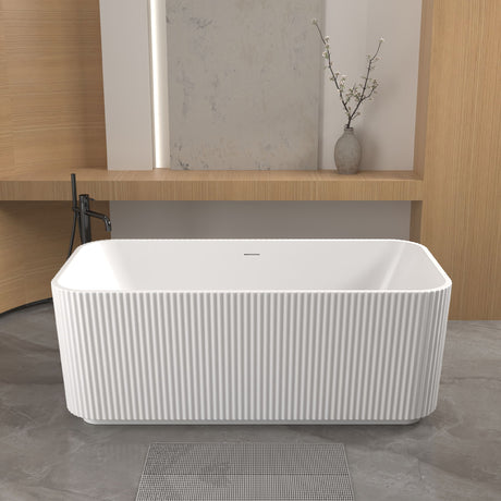Rectangle Linear Freestanding Soaker Tub With Pop Up Drain, Double Wall Insulated Construction - Gloss White