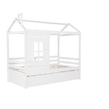 Twin Size Classic House Bed With Twin Size Trundle - White