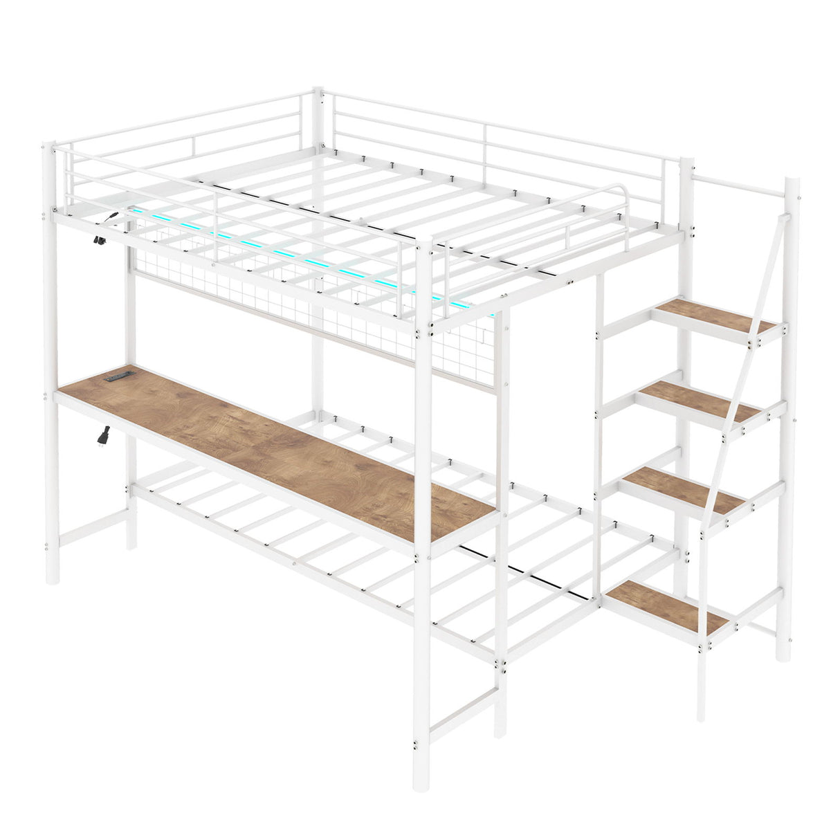 Bunk Bed With Built In Desk And LED Lighting