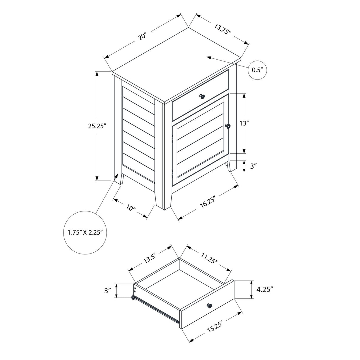 Accent Nightstand, Storage Drawer, Transitional