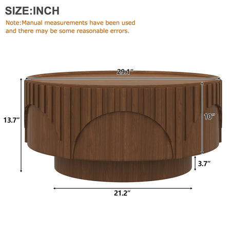 Round Fluted Drum Coffee Table With Sturdy Base For Living Room