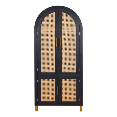 Tall Arched Cabinet With Rattan Doors & Adjustable Shelves