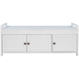 Storage Bench With 3 Shutter-Shaped Doors, Shoe Bench With Removable Cushion And Hidden Storage Space