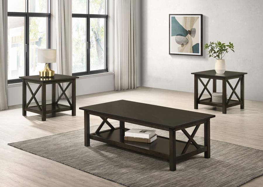 Rachelle 3-piece Rectangular Coffee Table Set Deep Merlot - 5909