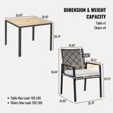 5 Piece Patio Dining Table Set, Acacia Wood Table Top With Umbrella Hole