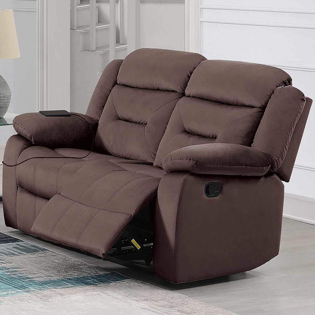 Modern Loveseat With Pillow Arms, Plush Backrest, Horizontal Tufting, USB Port