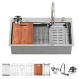 33" Stainless Steel Single Bowl Kitchen Sink With Waterfall Flow