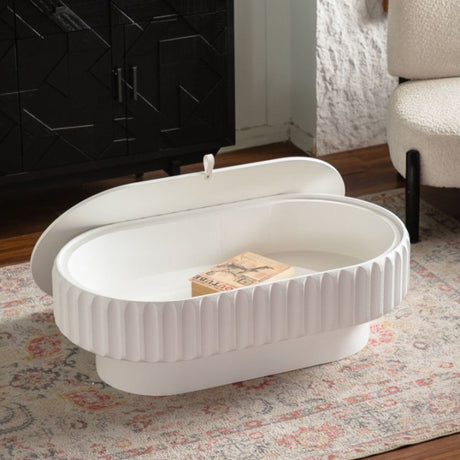 Fluted Storage Table & Lift Off Lid - Cream White