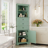 Tall Storage Cabinet With 3 Drawers And Adjustable Shelves For Bathroom