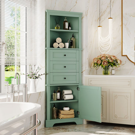 Tall Storage Cabinet With 3 Drawers And Adjustable Shelves For Bathroom