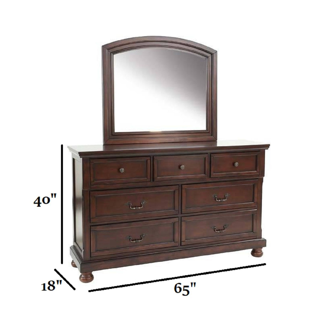 Dresser With 3 Small & 4 Large Drawers, Round Knobs, Bedroom Furniture - Cherry