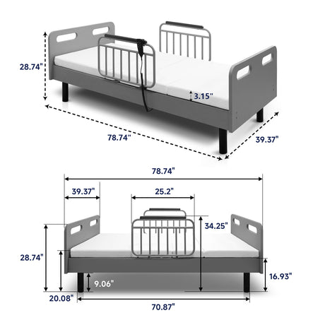 Electric Adjustable Hospital Bed For Home Use With Wired Remote Control, Memory Foam Mattress - Gray / White