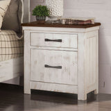 2 Drawer Nightstand With Brass Arch Pulls, Bedroom Furniture - Brown / Distressed White / Walnut