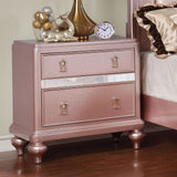 Nightstand With Mirror Accent Panels, 2 Drawer Design - Rose Gold
