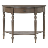 Half Moon Console Table With Drawer & Shelf For Living Room - Walnut