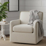 Tolland - Swivel Accent Chair With Antique Brass Nailhead Trim - Beige