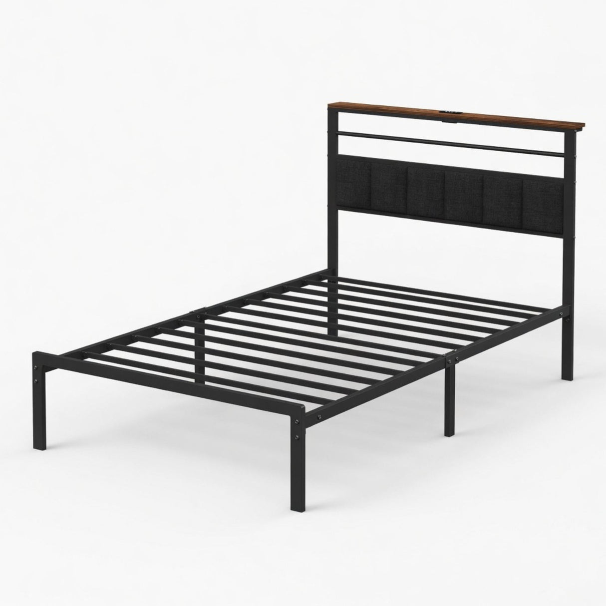 Platform Bed Frame With Charging Station & Headboard Storage