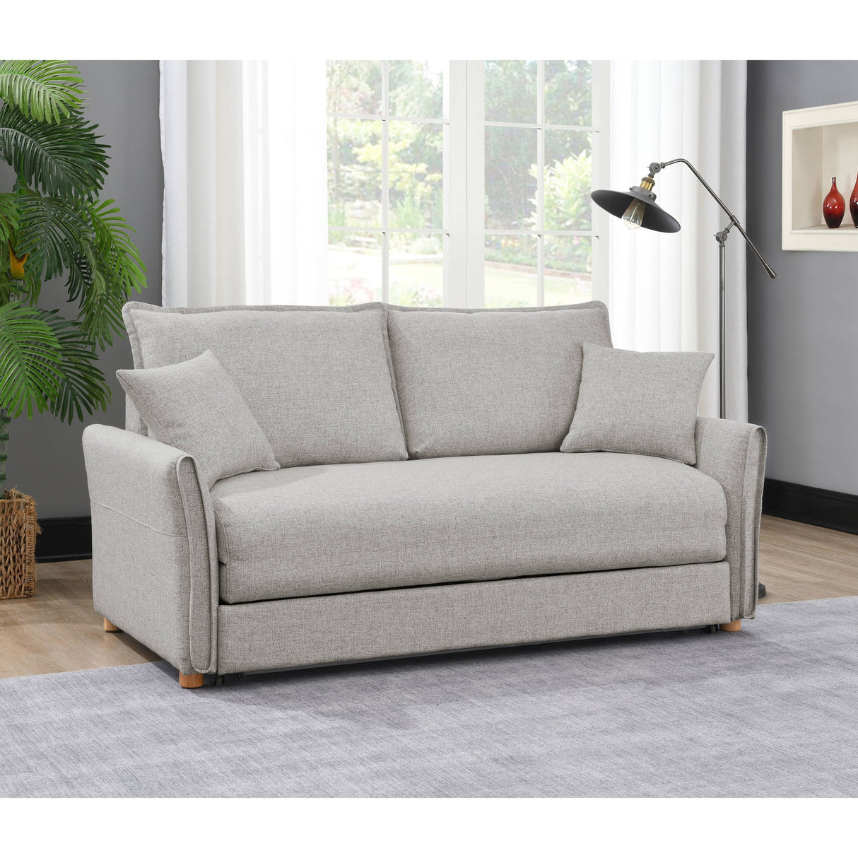 Oren - Chenille Sleeper Sectional Sofa With Storage 2 Toss Pillows - Gray