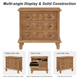 Nightstand With Charging Station, 3 Drawer Bedside Table - Natural Wood