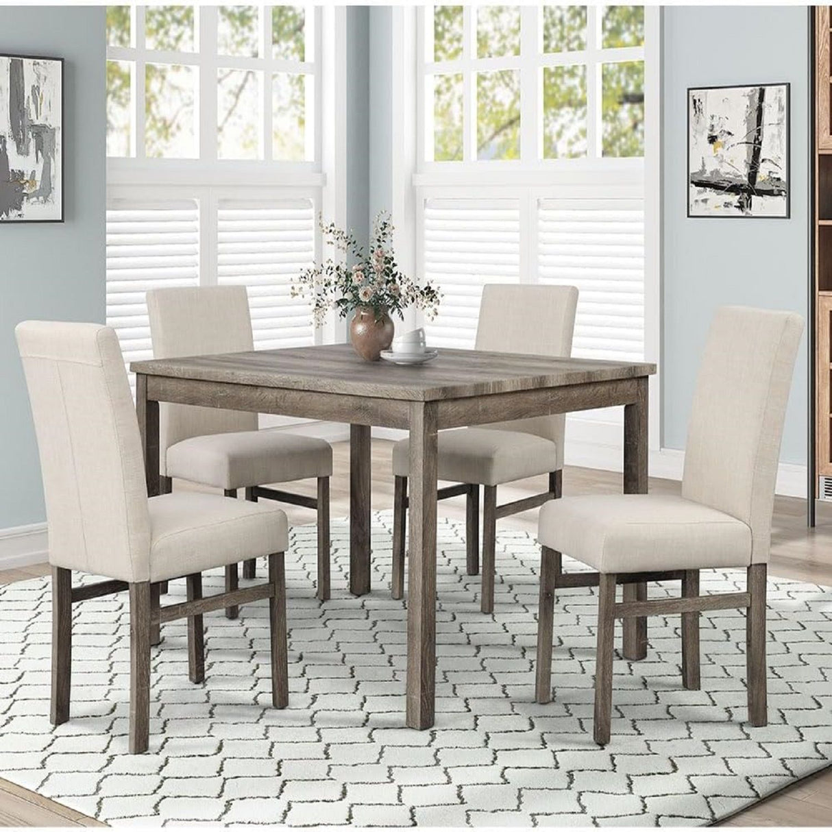 5 Piece Transitional Dining Set With Table And Upholstered Chairs