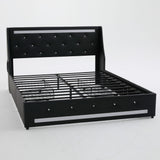 Wingback Upholstered Bed Frame With LED Lights, Charging Station