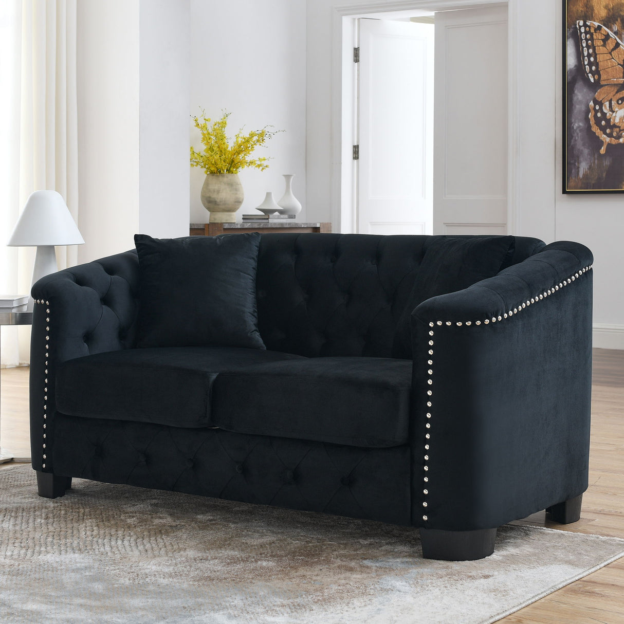 Modern Chesterfield Sofa With Tufted Backrest For Living Room