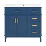 Bathroom Vanity With Ceramic Sink, Soft-Close Doors, 4 Storage Drawers - Blue