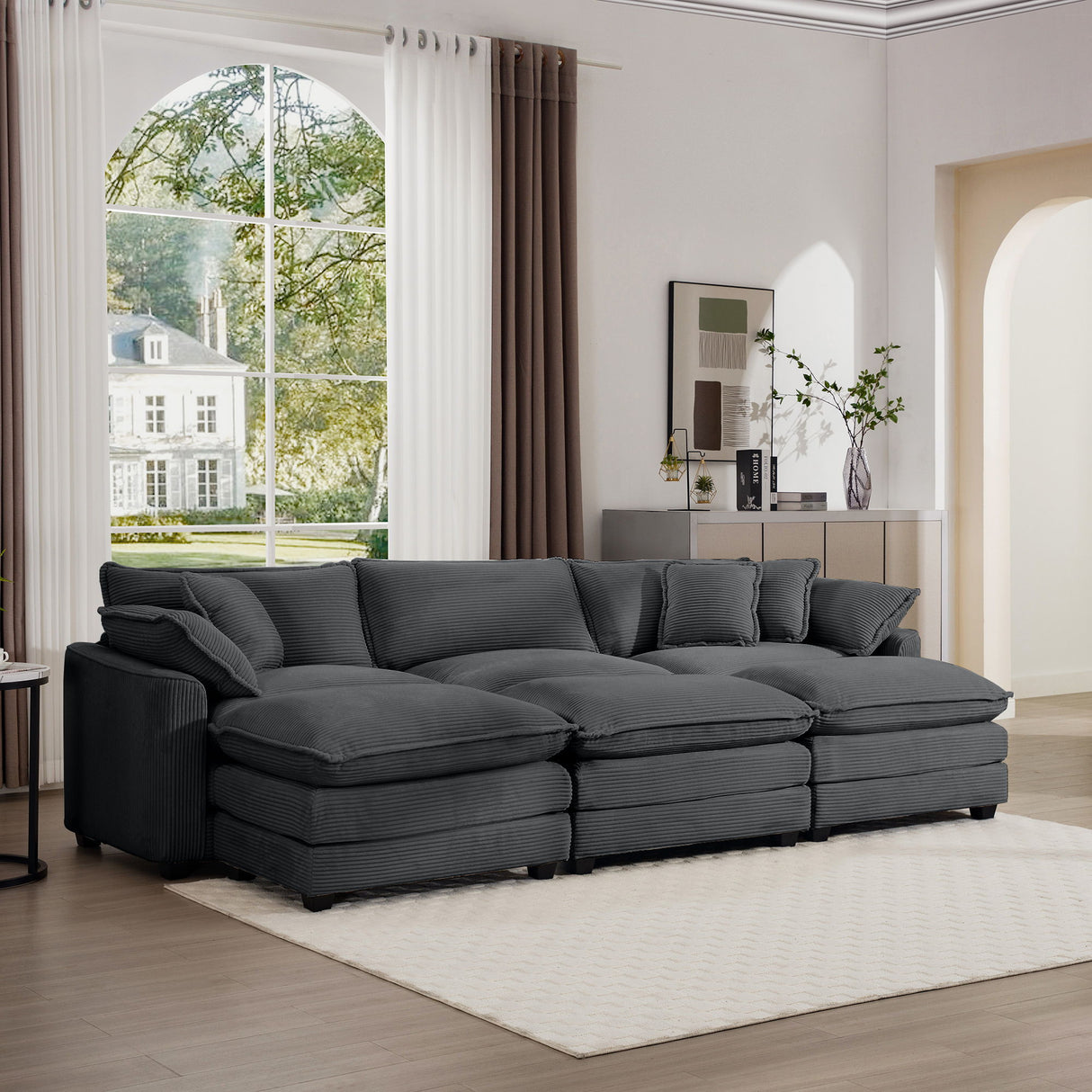 Modular Oversized Cushion Sofa With Ottoman, Low Back, Deep Seating Sofa Set