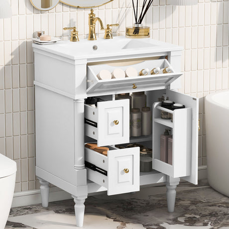 Freestanding Bathroom Vanity With Sink, Adjustable Shelf & Flip Drawer