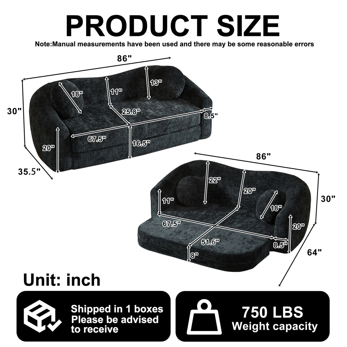 Curved Convertible Sofa, 2 In 1 Frameless Folding Sofa Bed With Pull Out Base And Deep Seat