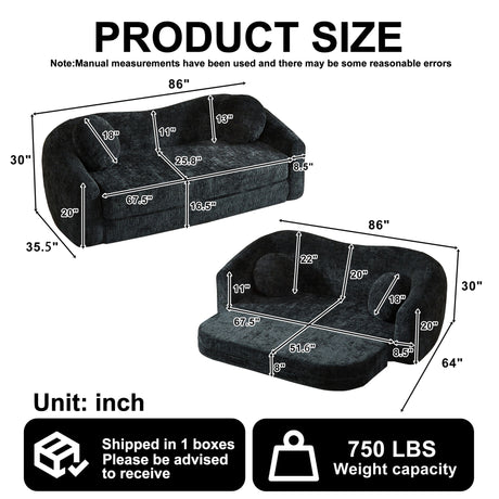 Curved Convertible Sofa, 2 In 1 Frameless Folding Sofa Bed With Pull Out Base And Deep Seat