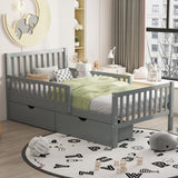 Platform Bed With Guardrails On Both Sides And 2 Storage Drawers
