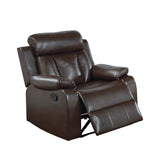 Leatherette Recliner With Pillow Arms And Headrest For Living Room - Brown