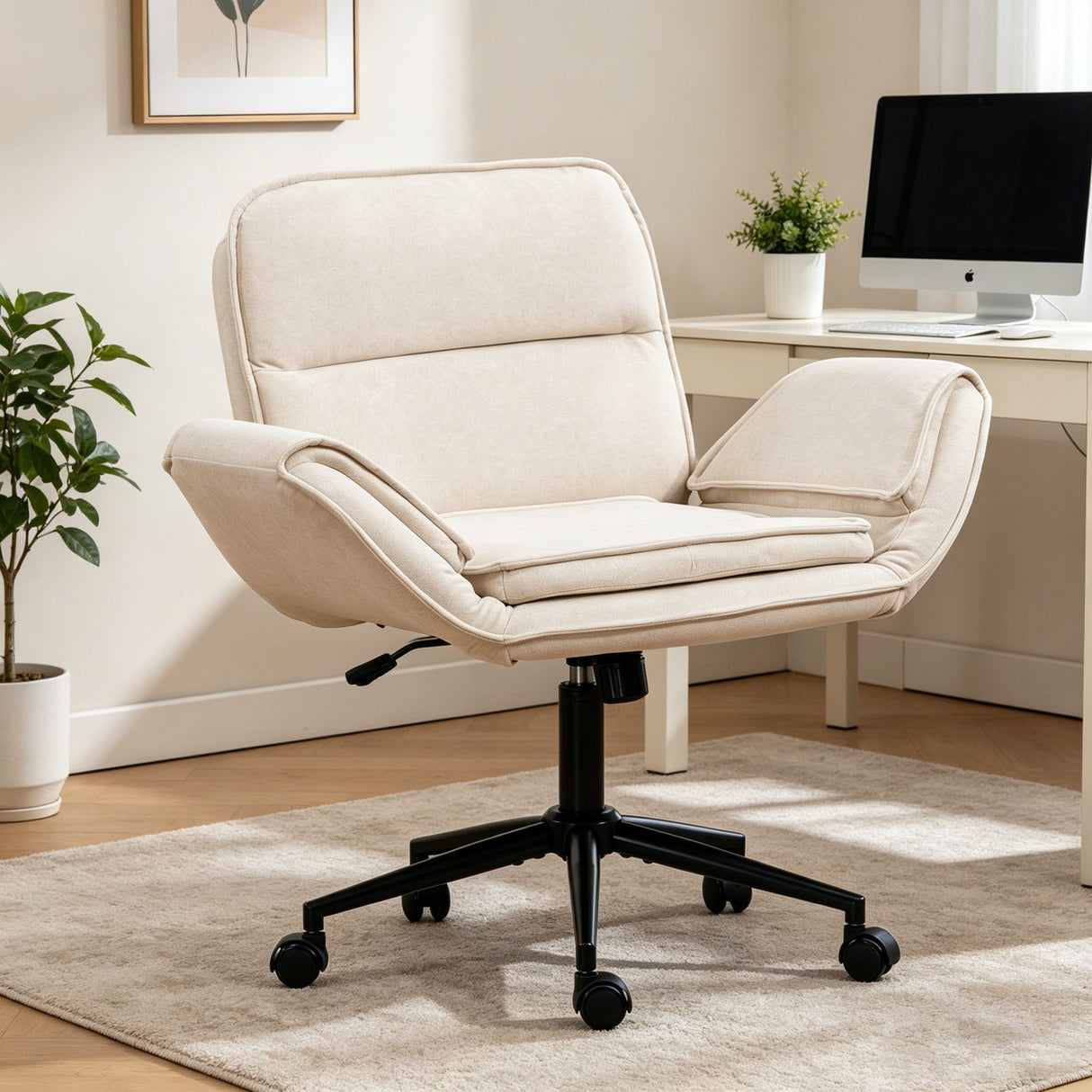 Criss Cross Swivel Desk Chair With Adjustable Armrests & Wheels For Home Office