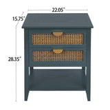 2 Drawer Side Table, Natural Rattan