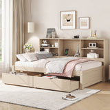 Bed Frame With Side Bookshelves, 2 Drawers, And Built In USB Port
