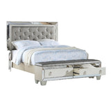 Glamorous Tufted Headboard Bed With Mirror Trim