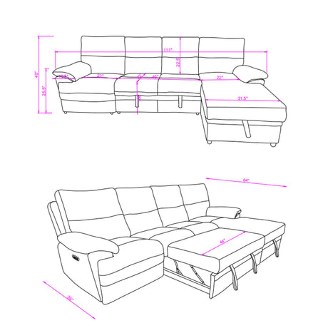Sectional Sofa With Power Recline, USB Charging, And Storage Chaise - Gray