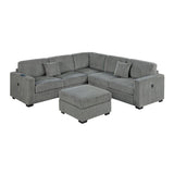 Upholstered L - Shaped 4 Piece Sectional Set With USB, Cocktail Ottoman