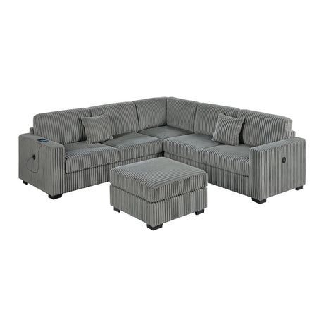 Upholstered L - Shaped 4 Piece Sectional Set With USB, Cocktail Ottoman
