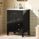 Bathroom Vanity With Sink, 3 Drawers & Cabinet With 2 Tier Door Storage Rack, Soft Close Doors & Drawers