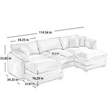 Oversized Modular Cushion Sofa With Ottoman, Low Back, Deep Seating Sofa Set