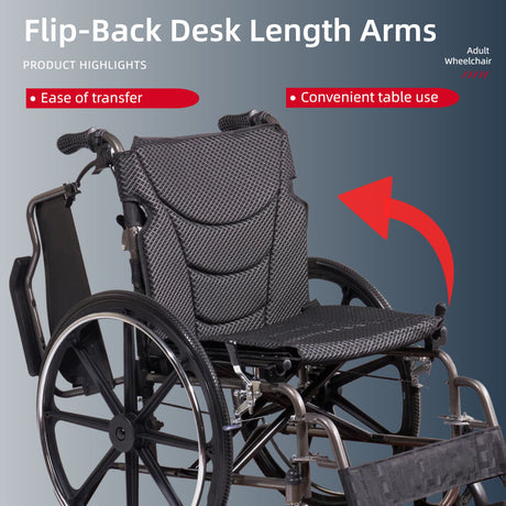 Lightweight Wheelchair Foldable For Adults, Manual Transport Chair With Double Brakes