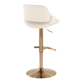 Fabrico - Contemporary Adjustable Barstool With Swivel With Rounded T Footrest (Set of 2) - Gold / Cream