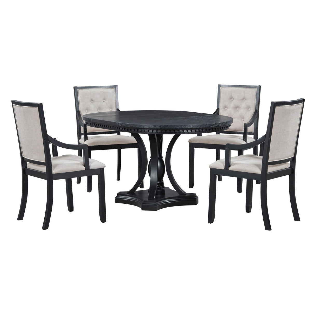 5 Piece Dining Set Extendable Round Table And 4 Chairs - Black / Oak