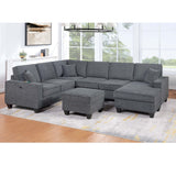 5 Piece Sectional Set Left Arm Loveseat With USB Port Corner Wedge Ottoman Armless Chair Right Arm Loveseat With Chaise - Gray / Slate
