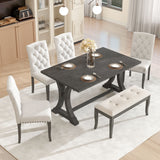Dining Table Set With 4 Upholstered Chairs And Bench