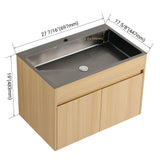 28" Wall Mounted Bathroom Vanity With Stainless Steel Sink, Soft Close Doors - Oak